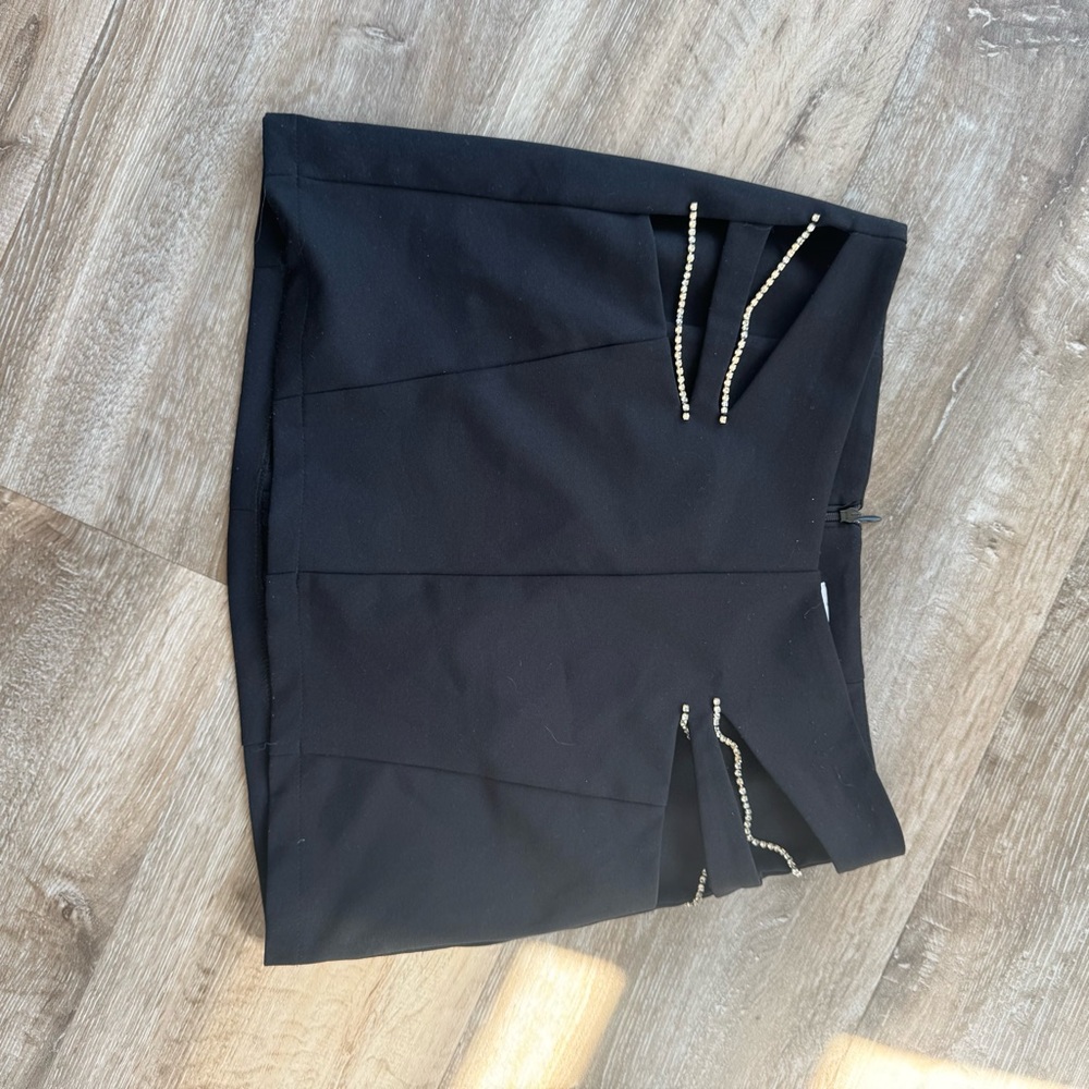 Bershka Chic Black Mini Skirt with Rhinestones and Cut Outs Size S